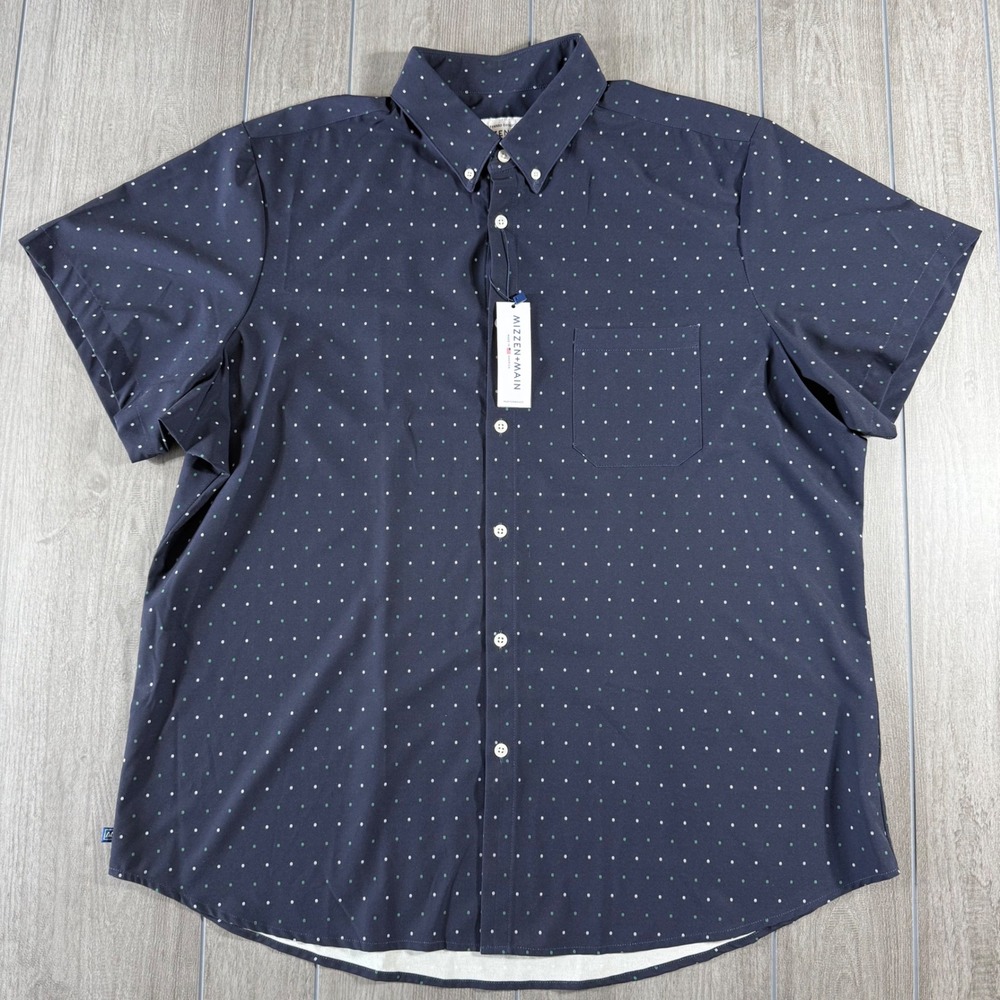 Mizzen+Main Leeward Performance Shirt XXL Blue Green Micro Dot Short Sleeve NEW